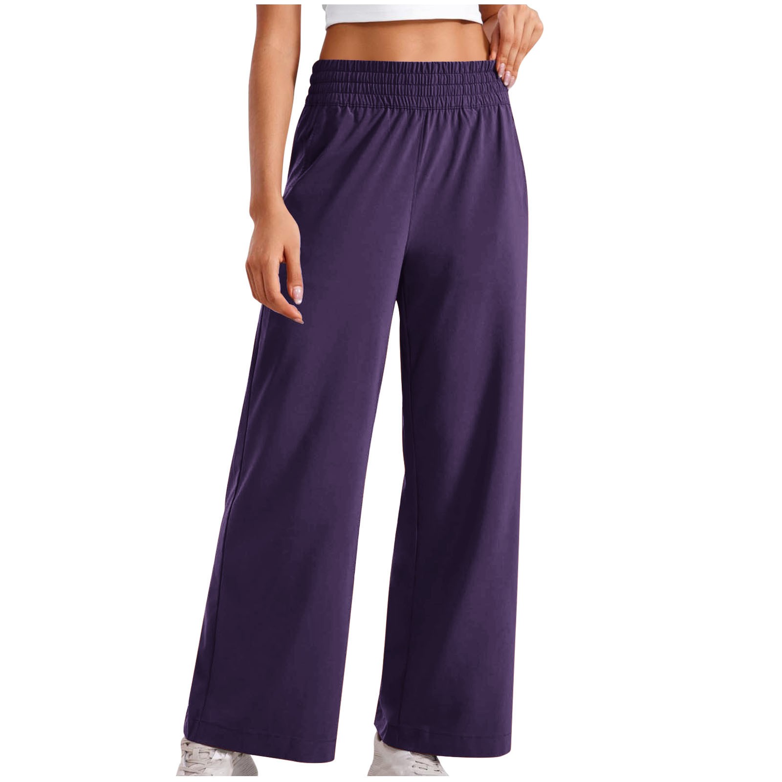 thumbnail image 5 of Pantalones casuales rectos para mujer: bolsillos laterales, para todas las estaciones, poliéster, color liso básico, tallas S-XXL, 5 of 5